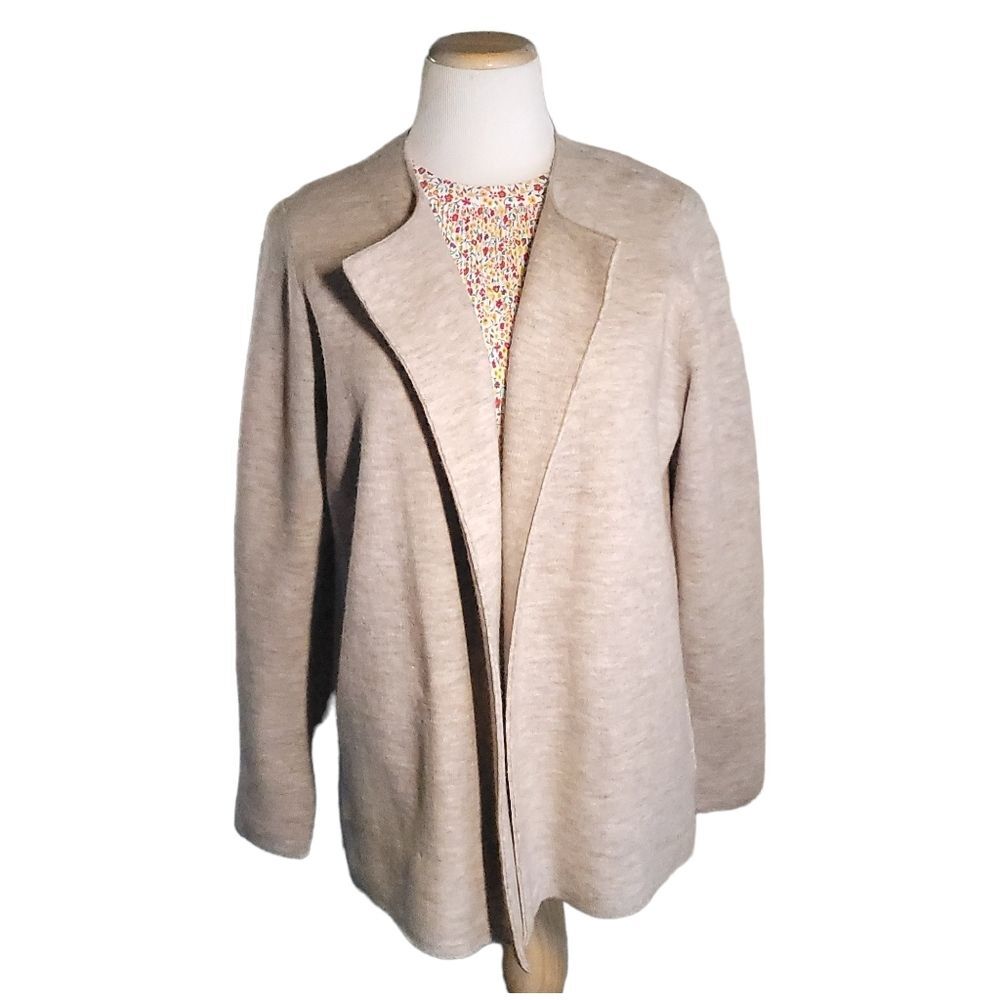 Eileen Fisher Womens Cardigan Sweater Felted Merino Wool Open Front Windowpane